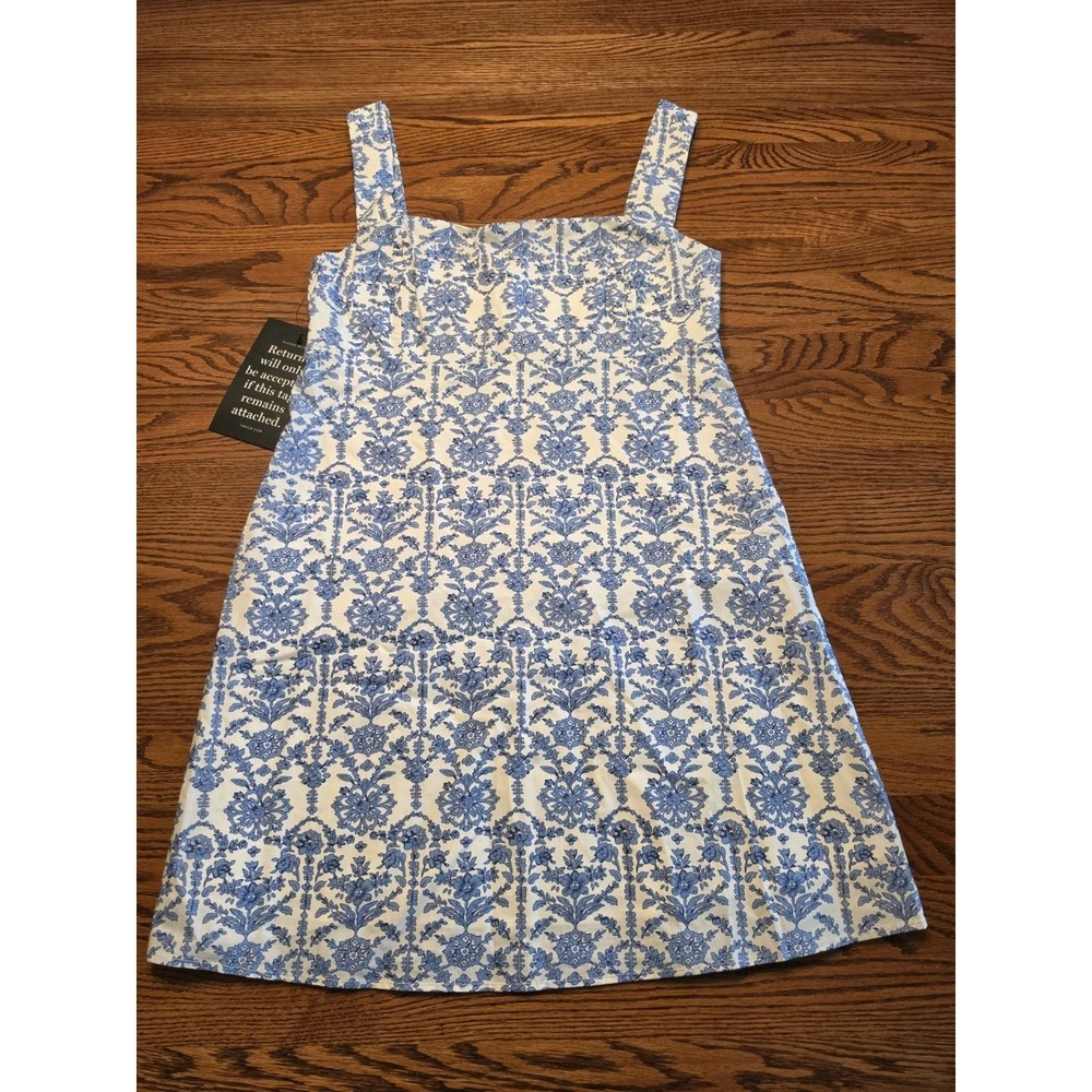 NWT HYACINTH HOUSE Tuckernuck Blue & White Volos Mini Dress Small 100% Cotton